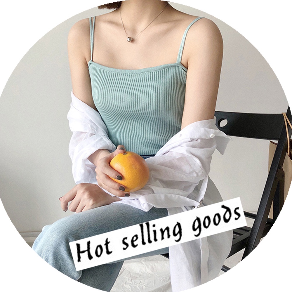 Áo Hai Dây Dệt Kim Màu Trơn Thời Trang Mùa Hè Hàn Quốc 8 Màu Tùy Chọn