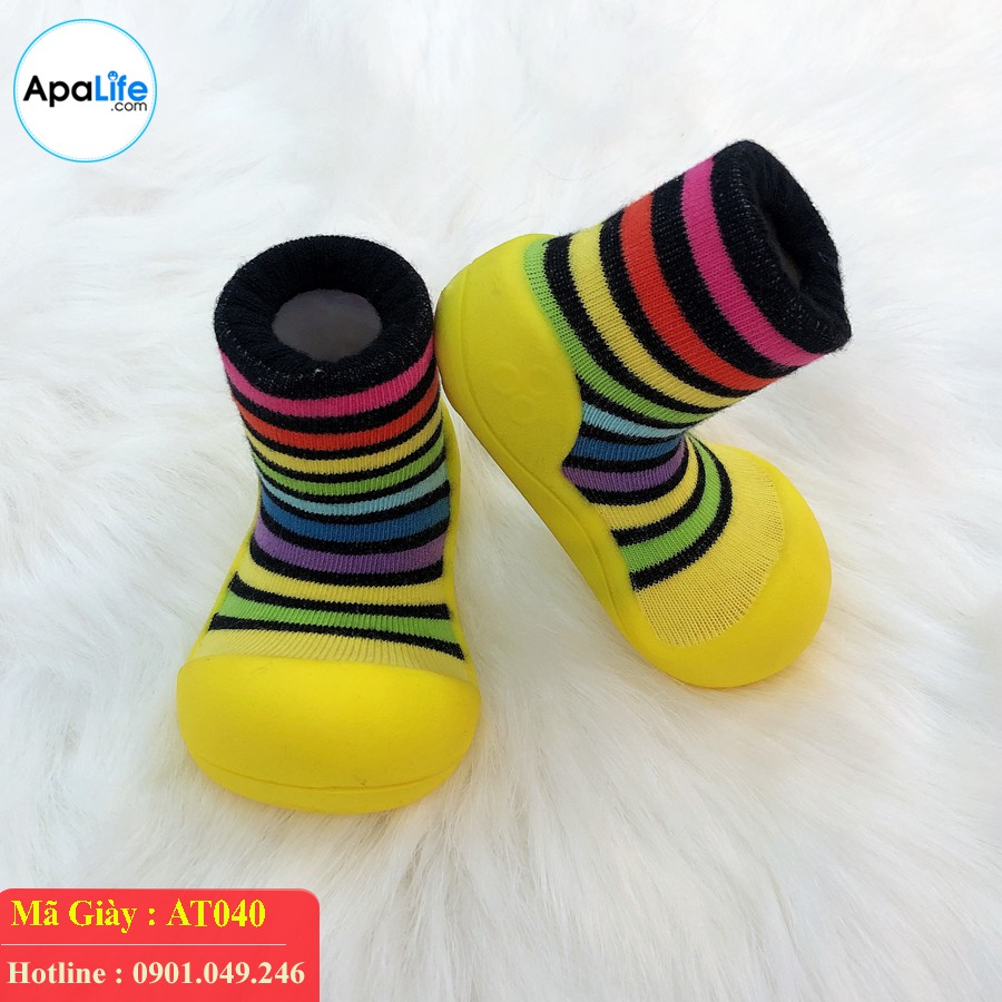 Giày tập đi Attipas Rain Bow - Vàng AT040 nhập Hàn Quốc - cho bé trai /bé gái từ 3 - 24 tháng: đế mềm