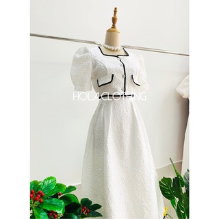 Set váy trắng gấm nổi cao cấp