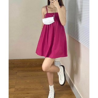Đầm 2 dây ngắn dáng xòe babydoll đủ màu