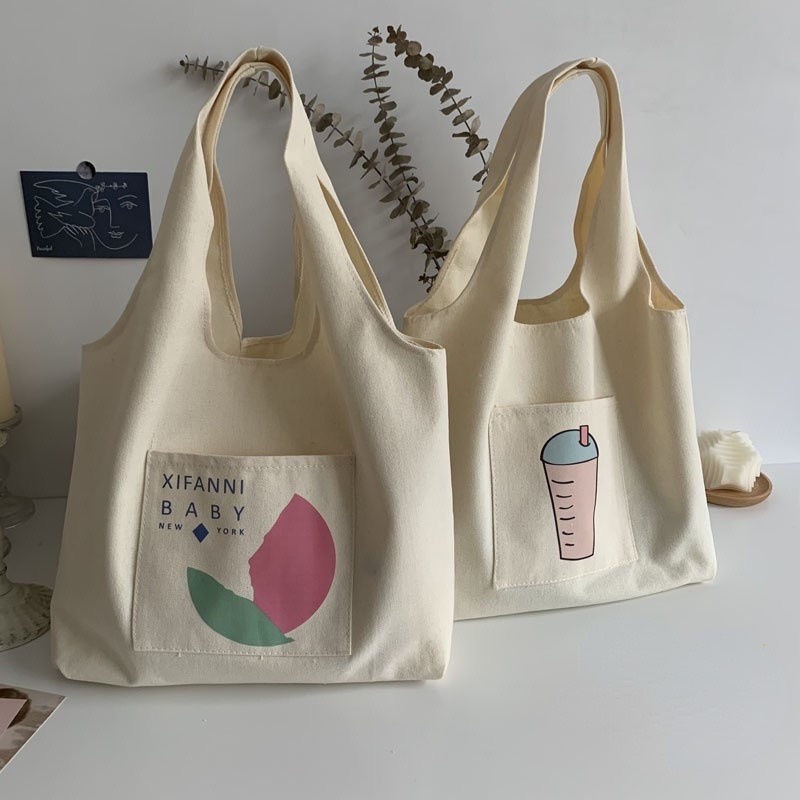 Túi tote HAZIN vải canvas ulzzang unisex họa tiết dễ thương túi vải phong cách Hàn Quốc