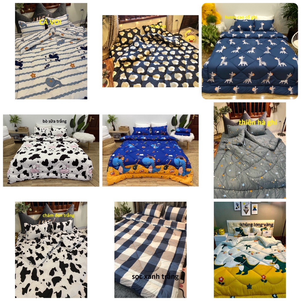 Bộ chăn Ga Gối phao 5 món cotton poly ,  Bộ chăn phao thu đông mới nhất Hoạ Tiết sang chảnh đầy đủ  kích thước lựa chọn