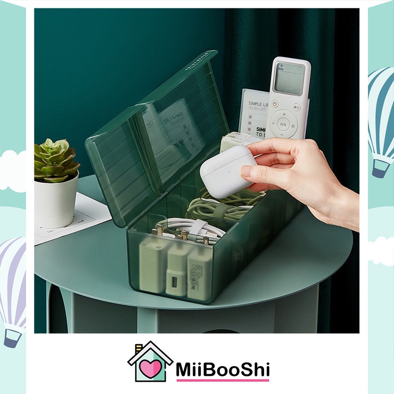 Hộp đựng đồ trang sức dây cáp sạc 7 ngăn tiện lợi có nắp đậy chống bụi nhựa dẻo bền đẹp cao cấp MiibooShi D2.0