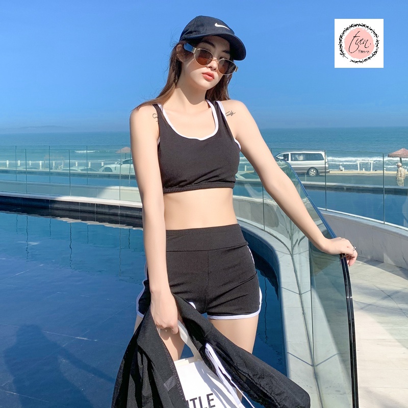 Bộ đồ bơi bikini của nữ 3 mảnh màu đen gợi cảm