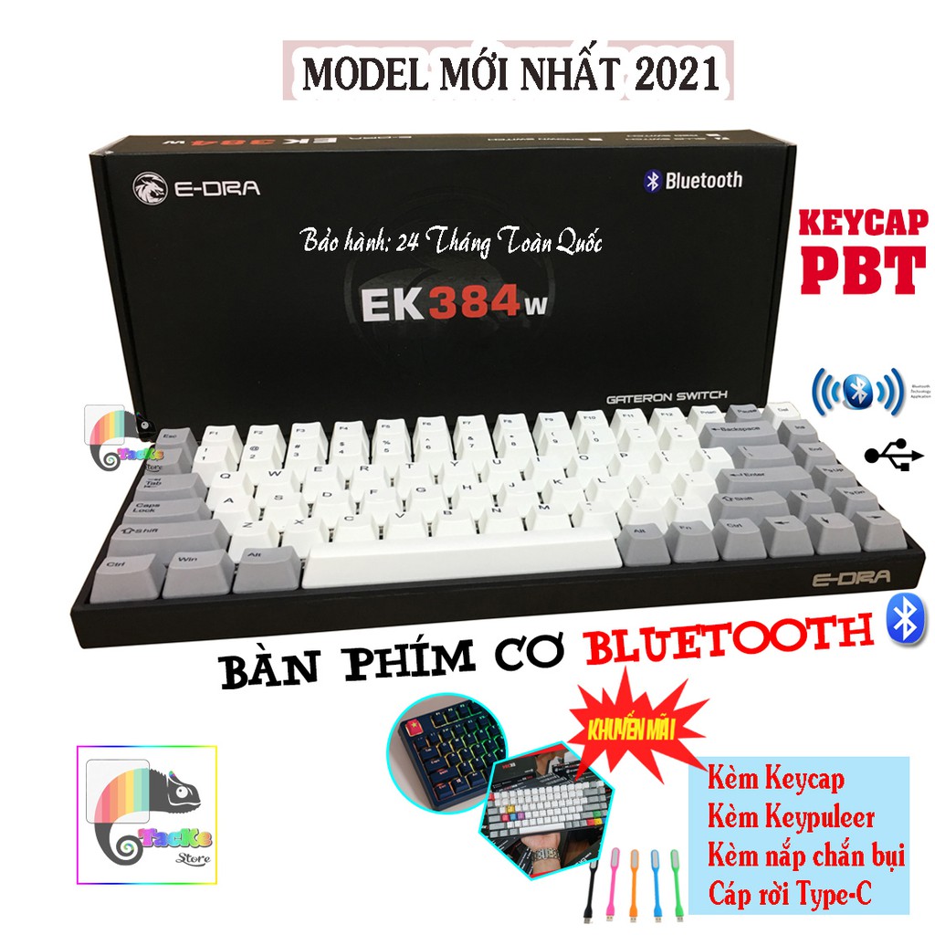 Bàn phím cơ Bluetooth E-Dra EK384W PBT Keycap, Gateron Switch I BH 24T Chính hãng Toàn Quốc I KeyBoard Edra EK 384W