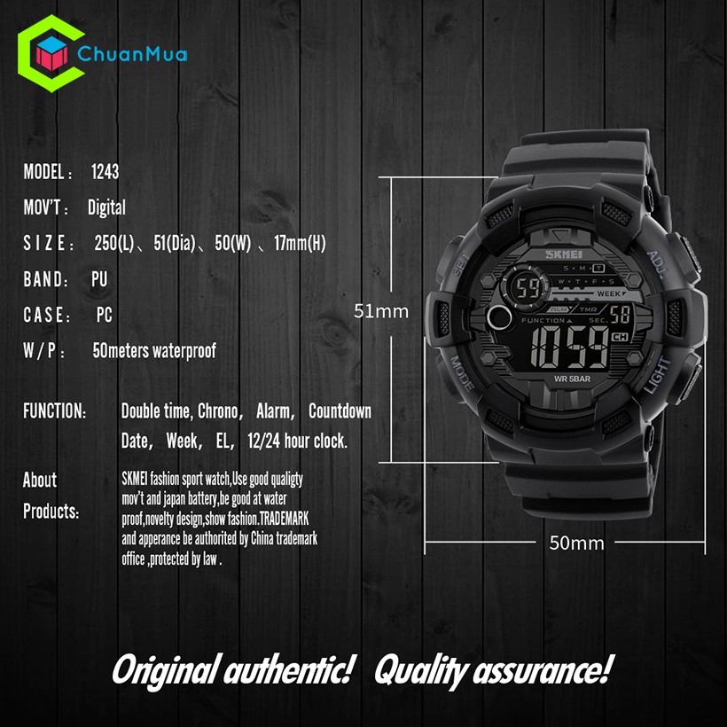 Đồng Hồ Nam SKMEI 1243 Sport Key Time Điện Tử Chống Nước 5ATM Mặt 50mm - DHA509 SK1243 | BigBuy360 - bigbuy360.vn