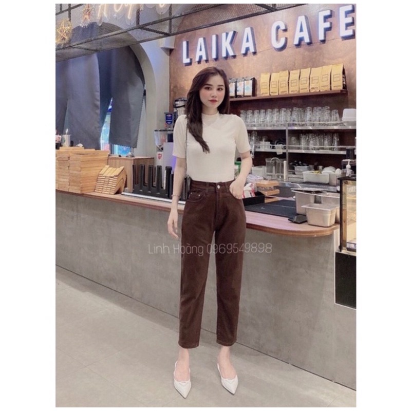 Quần baggy bò nâu tây cạp cao hot hit