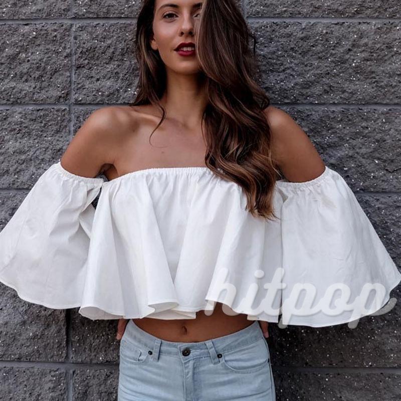 Áo croptop hở vai tay loe thời trang