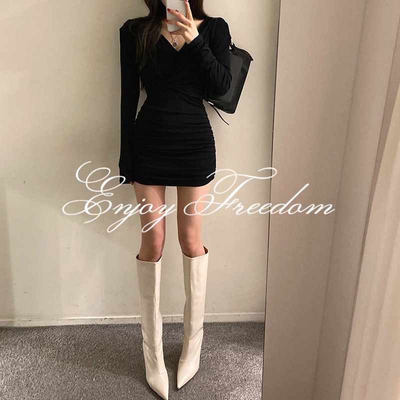 Enjoy Freedom Đầm Dài Tay Cổ Chữ V Thiết Kế Mỏng Quyến Rũ Thời Trang Dành Cho Nữ