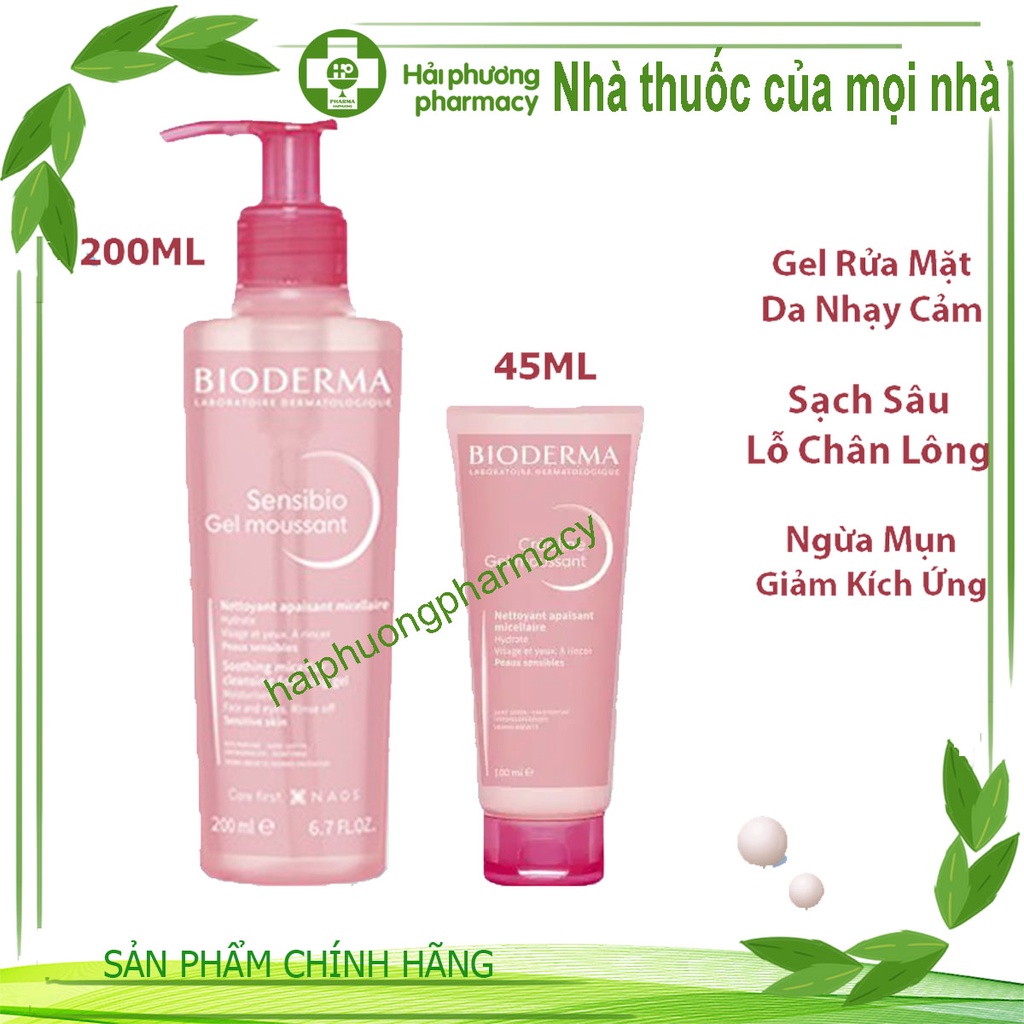 Gel rửa mặt Bioderma tạo bọt cho da nhạy cảm và da thường Sensibio Gel Moussant