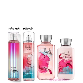 Bộ Sản Phẩm Mist Xịt Toàn Thân, Gel Tắm, Lotion Dưỡng Thể BBW Pink Chiffon Từ Mỹ