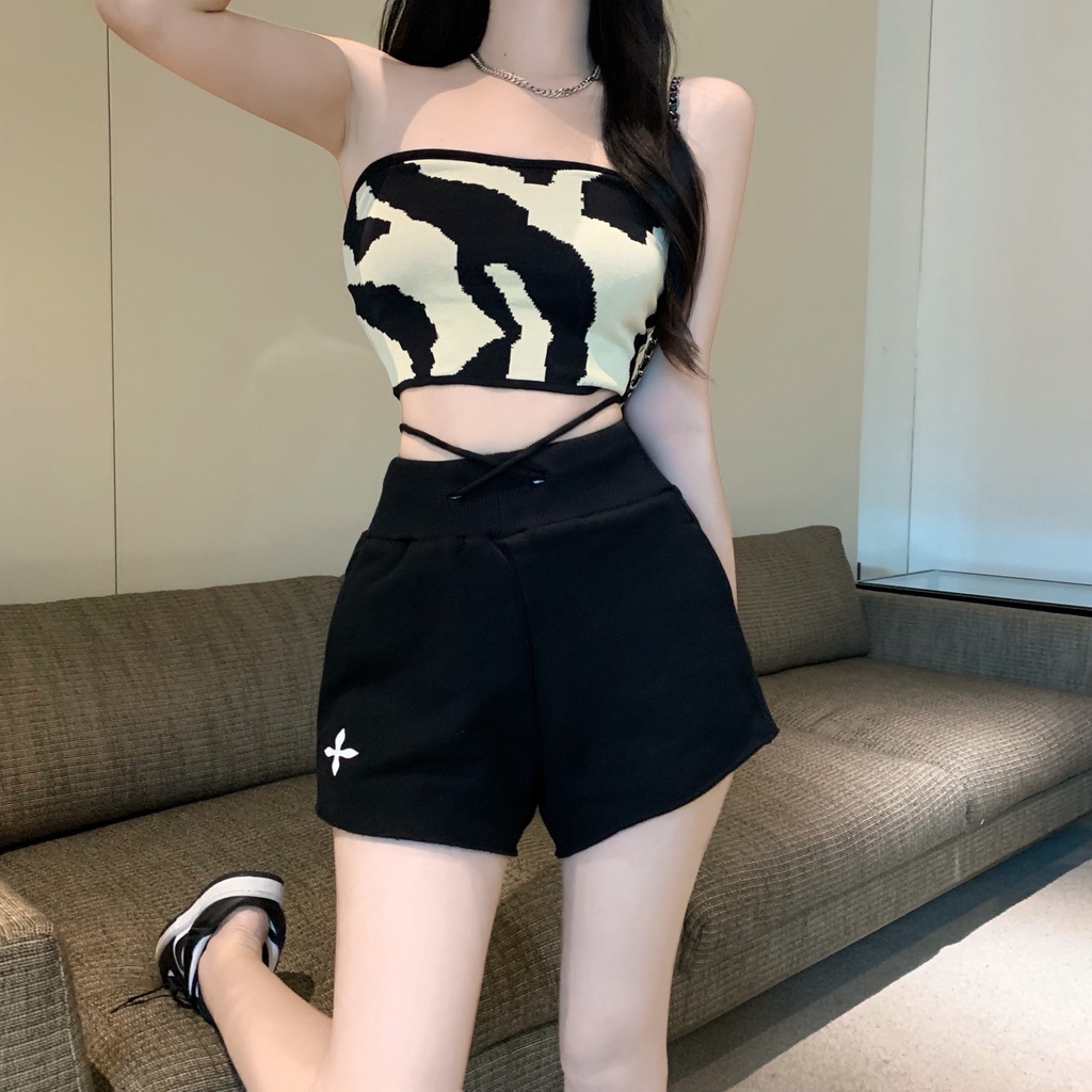 Quần Short Thể Thao Dáng Chữ a Lưng Cao Ống Rộng Màu Trơn Dễ Phối Đồ Thời Trang Phong Cách Hàn Quốc Cho Nữ