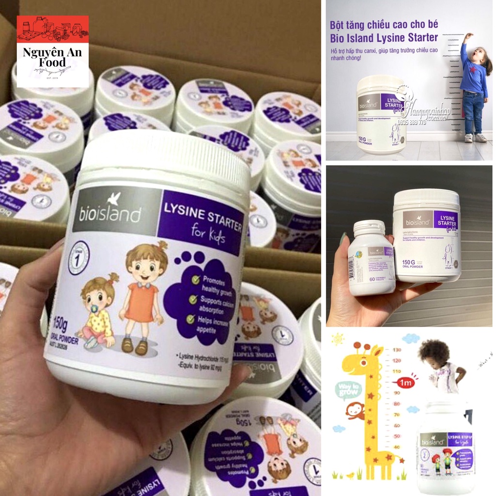Mẫu mới 2021 - Bột BIO ISLAND LYSINE STARTER FOR KIDS 150 gr 🔥𝐍𝐄𝐖🔥 hỗ trợ Tăng Chiều Cao cho bé