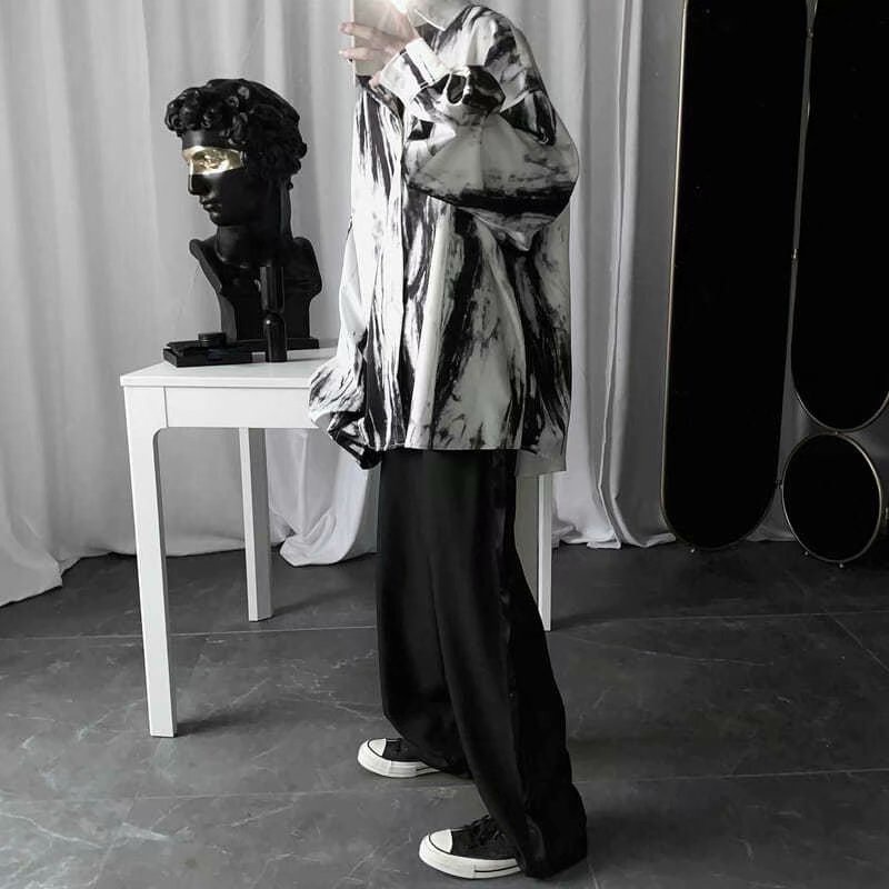 Áo Sơ Mi Tay Dài Dáng Rộng Màu Nhuộm Kiểu Hip-Hop Cá Tính Cho Nam