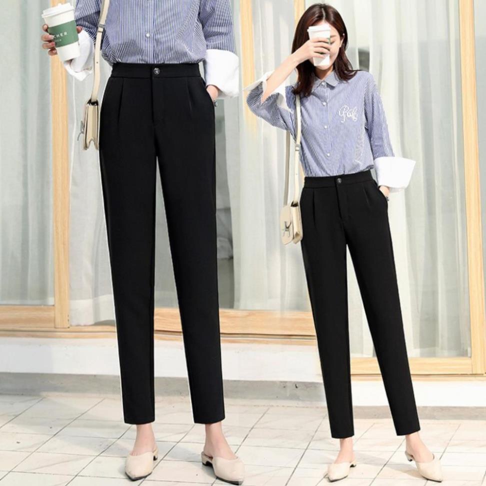 Quần tây công sở nữ lưng cao dáng quần baggy -màu đen ống đứng khóa kéo chất vải tuyết mưa-Mặc đi làm đi chơi