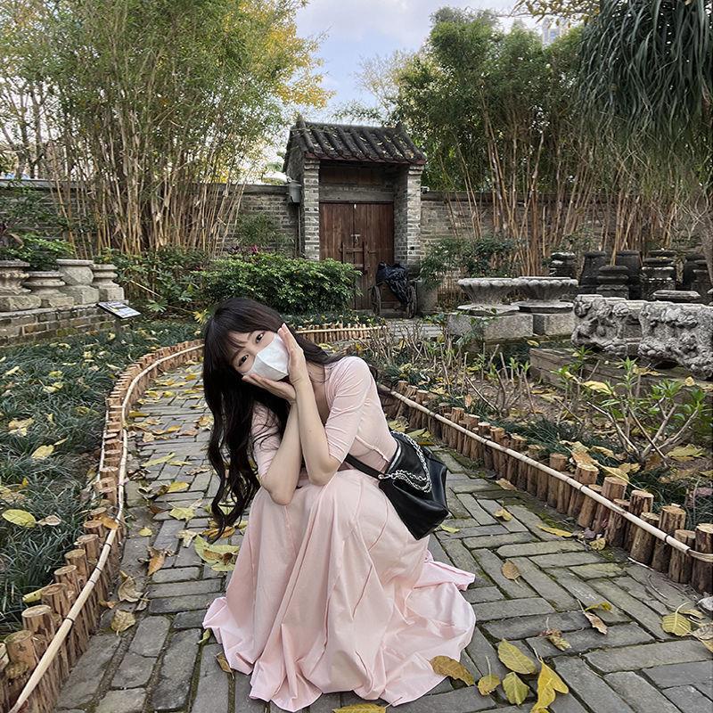 Đầm Lửng Dáng Ôm Màu Trơn Kiểu Hàn Quốc Thời Trang Xuân Hè Cho Nữ