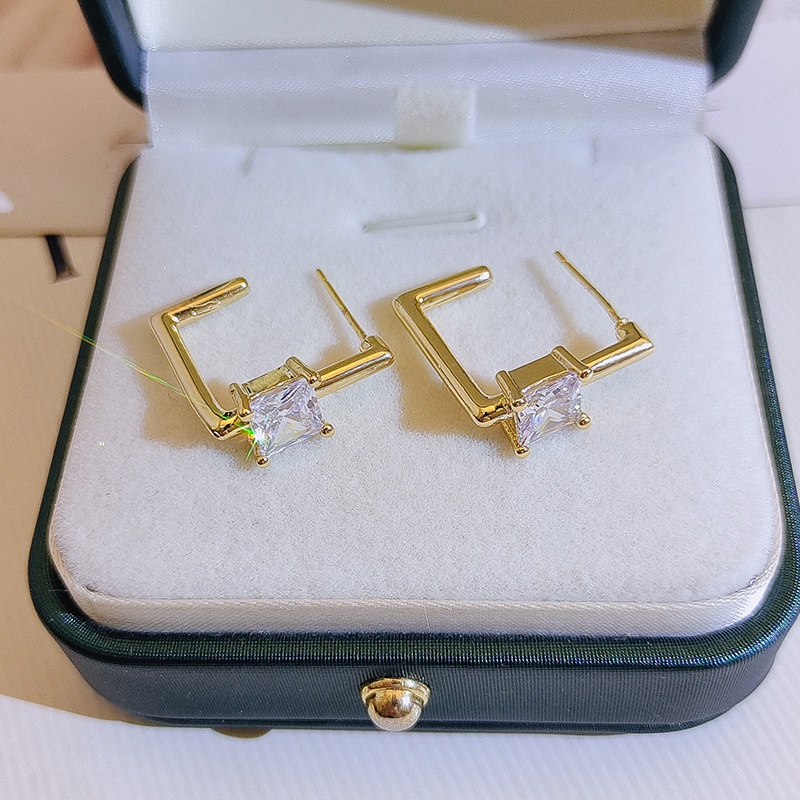 [Jiudolan] Khuyên Tai Hình Học Không Đều Màu Vàng / Bạc Đính Đá Zircon Sáng Bóng Độc Đáo Phong Cách Vintage Thời Trang