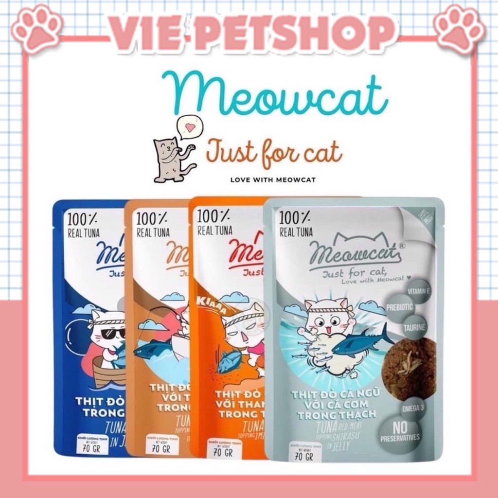 [TIẾT KIỆM] Combo 4 gói Pate Meowcat cho Mèo Mix Đủ Vị gói 70Gr | Vie PETSHOP