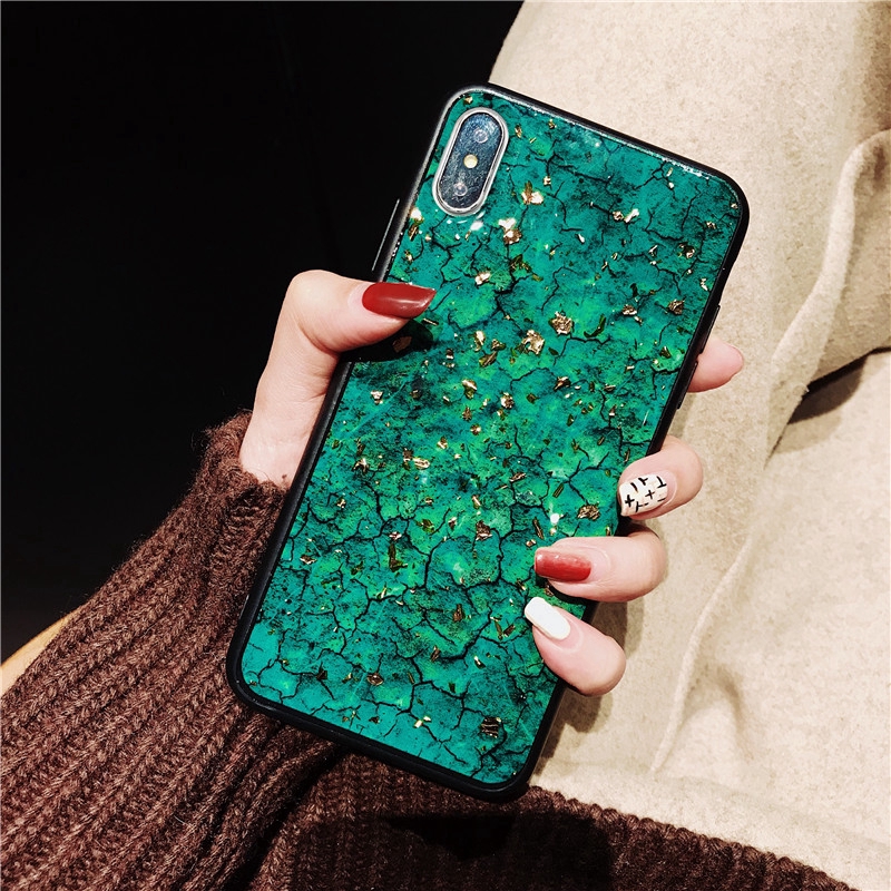 Ốp điện thoại mềm họa tiết cẩm thạch đính lá vàng lấp lánh cho IPhone X XS Max XR IPhone 8 7 6 6S Plus 11 Pro Max SE 2020 | BigBuy360 - bigbuy360.vn