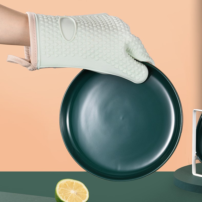 Găng Tay Nhà Bếp Cách Nhiệt Chống Trượt, Nhấc Nồi, Lò Vi Sóng, Lò Nướng, Lấy Đá Lạnh Silicon 2 Lớp Cao Cấp - Màu Xanh