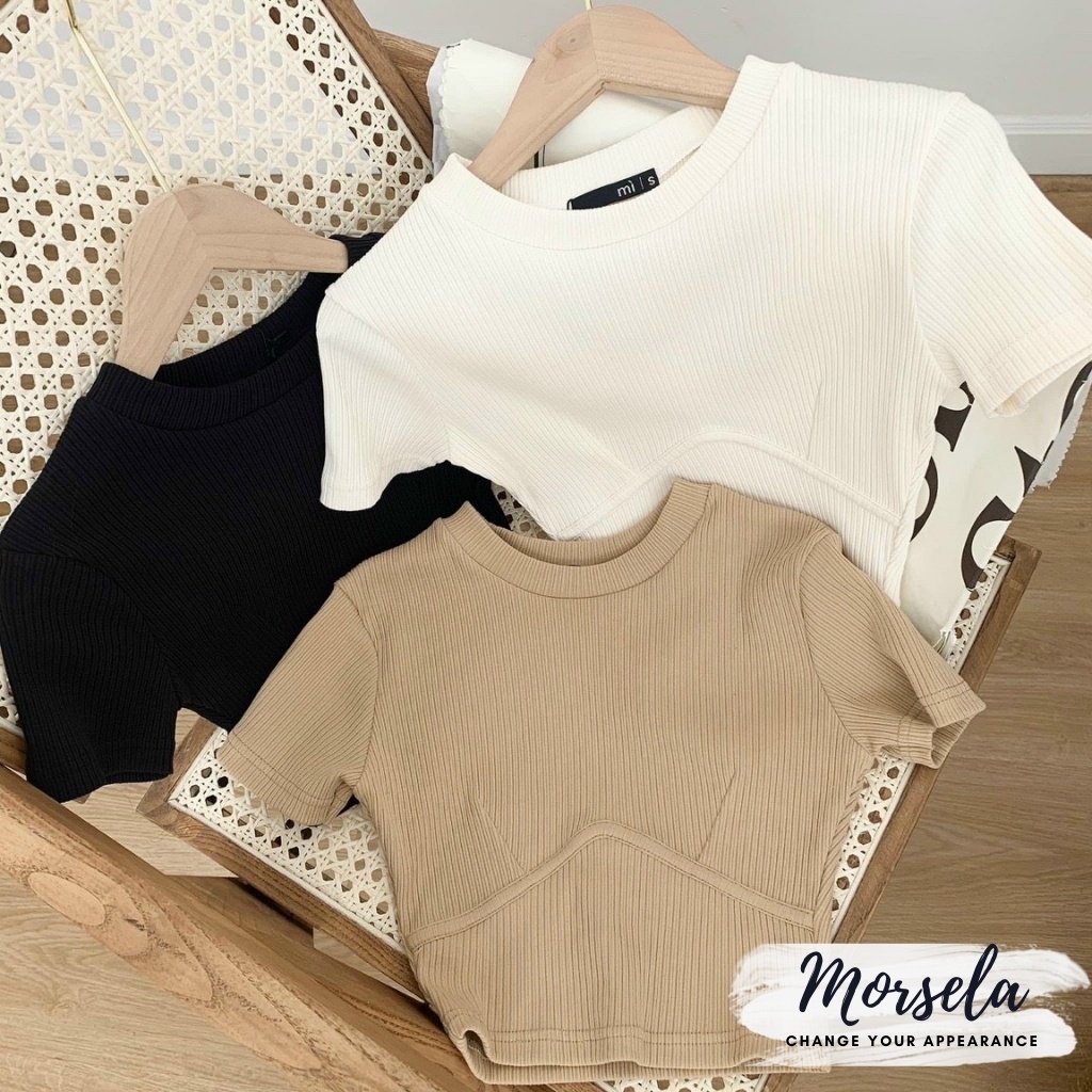 Áo croptop kiểu cổ tròn tay ngắn ôm body - Áo crt kiểu nữ - Morsela - CT01