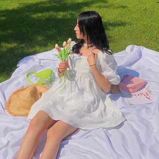 Đầm xòe trắng dáng Babydoll vải nhăn DOLY DRESS