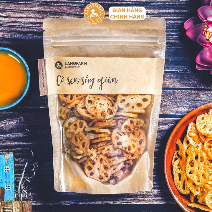 Củ sen sấy giòn L'angfarm, 80g, bịch, mẫu kraft 1 mặt trong