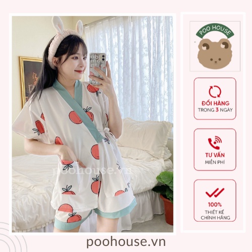 Quả cam Orange - Pijama kimono ngủ chất liệu cotton, đồ ngủ kimono đồ ngủ kiểu Nhật bản - Poohouse Pyjama