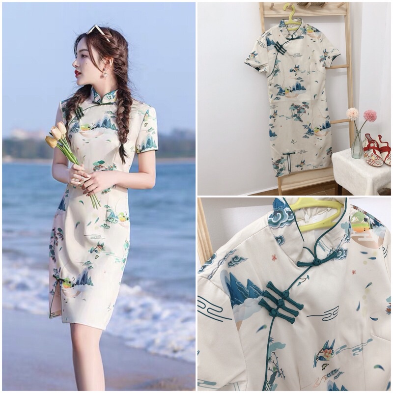 Sườn xám hạc sơn thuỷ siêu đỉnh