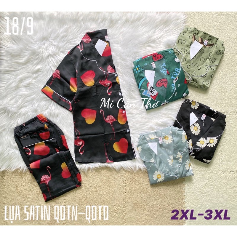 BIG SIZE 3XL dưới 80kg 🦚 Bộ đồ ngủ Pijama lụa satin cao cấp, có túi quần
