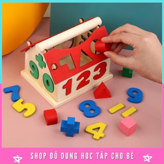 Ngồi nhà thả hình khối bằng gỗ- đồ chơi cho bé