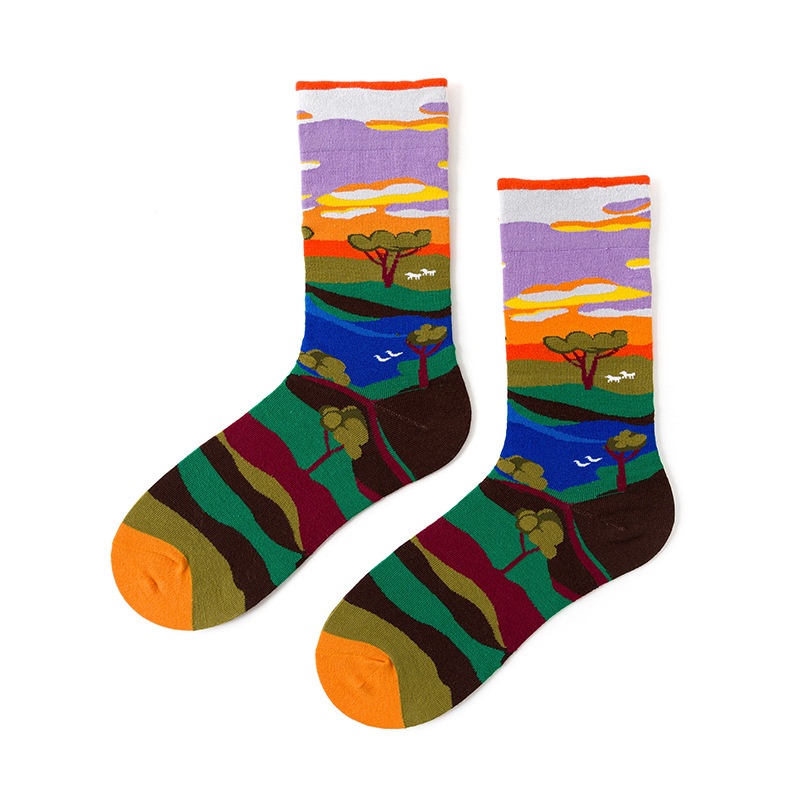 Vớ WAFNHA d306 in hình tranh sơn dầu thời trang cho cặp đôi