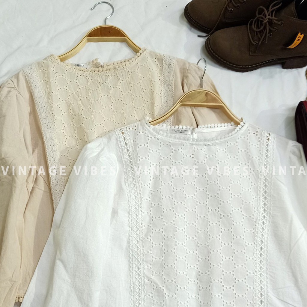 Áo babydoll tay bồng phối ren (hàng QC) - Ảnh thật