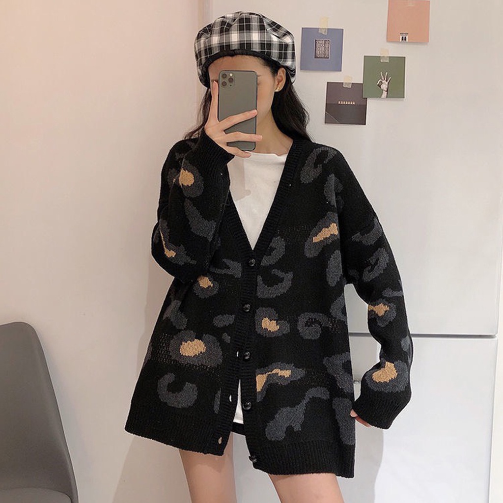 Áo khoác cardigan len nữ form rộng 23Closet áo cadigan loang màu đen be hồng dáng dài thu đông chất len dệt kim - CDG05