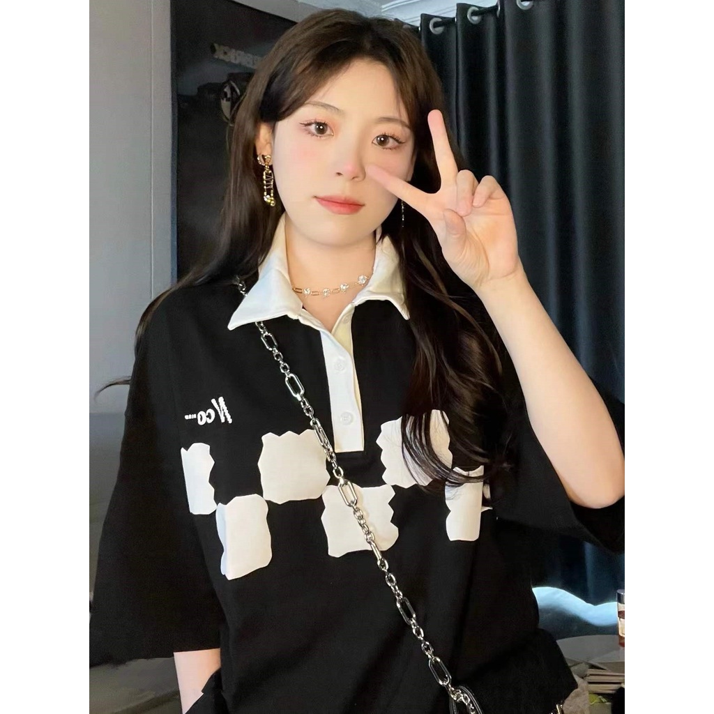 Áo polo ZHELIHANGFEI ngắn tay dáng rộng thời trang retro mỹ cá tính