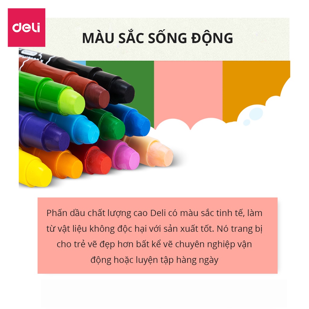 Bút Sáp Màu Nước Cao Cấp Color Kids Deli - 12 Màu - Dành cho bé từ 3 tuổi, không độc hại, kèm cọ và hộp nhựa
