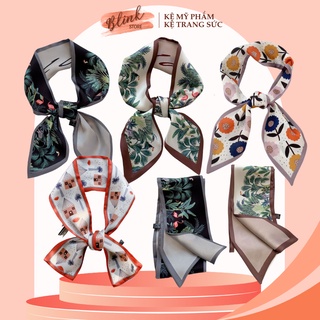 Khăn lụa dài cao cấp size 87x10cm màu sắc thời trang, thắt nơ công sở họa tiết trẻ trung nhã nhặn sang trọng