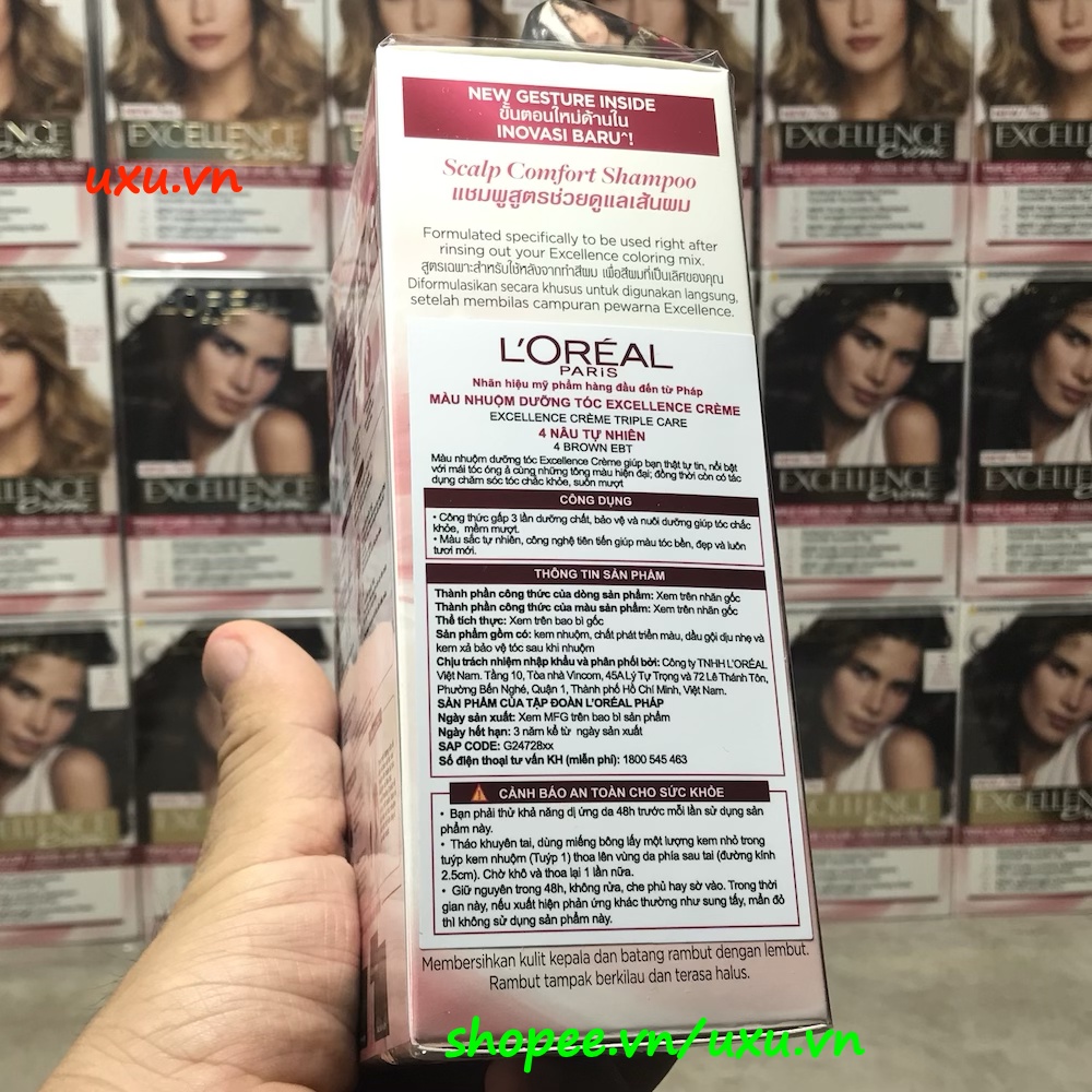 Thuốc Nhuộm Tóc Số 4  Loreal Paris Excellence Cream Dưỡng Tóc, Phủ Bạc, Với uxu.vn Tất Cả Là Chính Hãng.