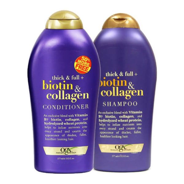 Dầu Gội Biotin Collagen Tím OGX 577ml - Chống Rụng, Kích Thích Mọc Tóc [Chính Hãng]