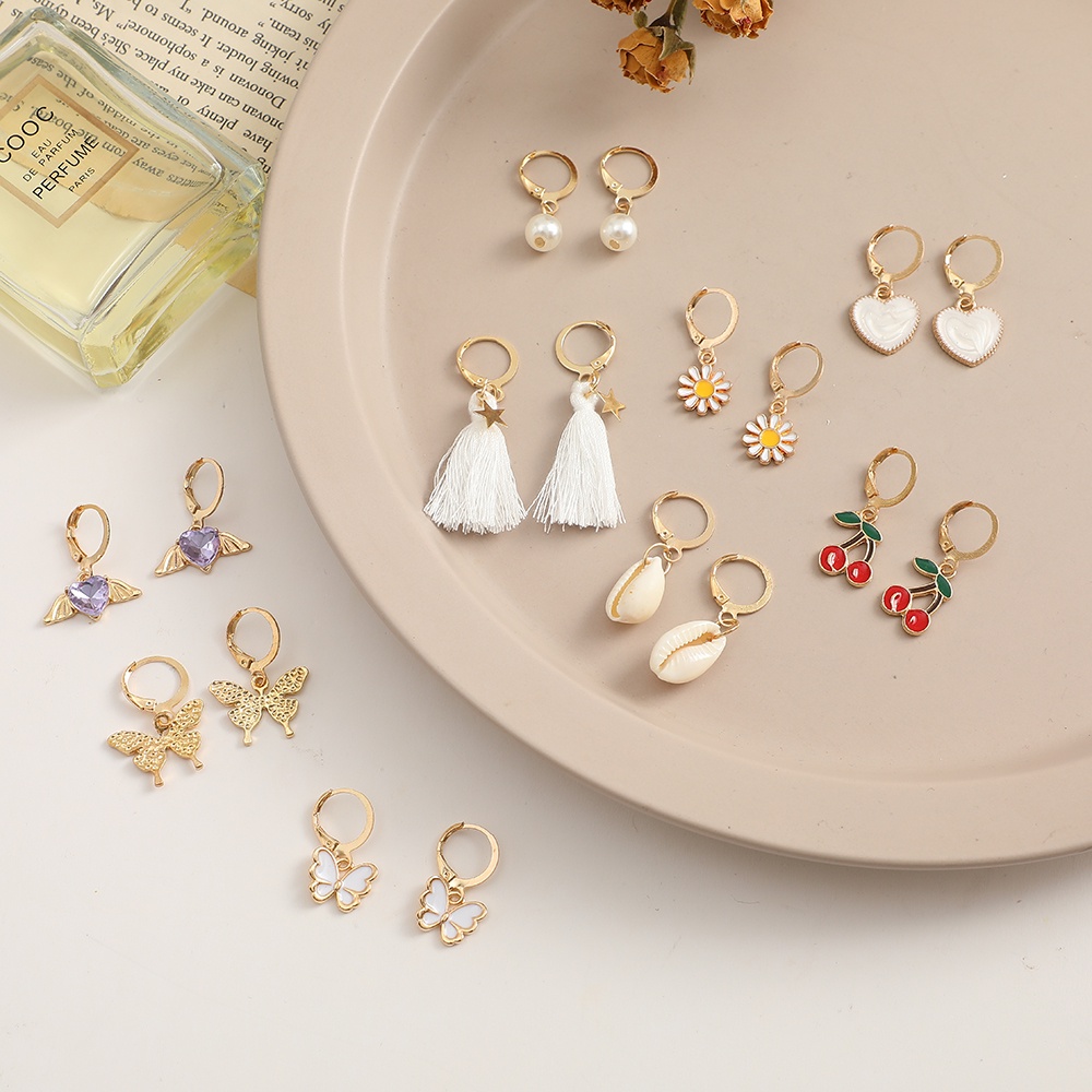 Set 9 khuyên tai nữ trang dáng dài tạo hình độc đáo