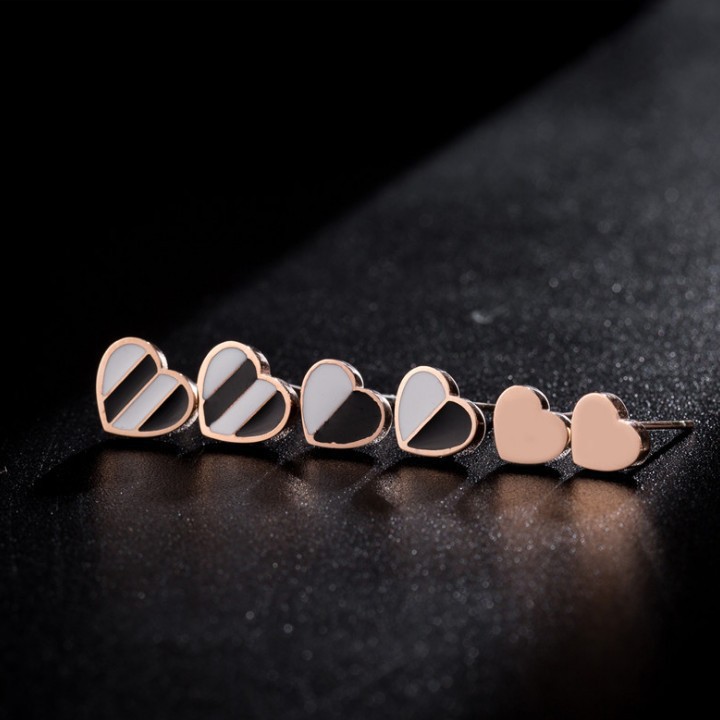 Bộ 3 Đôi Bông Tai Trái Tim Titan Không Đen TT 1796