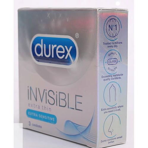 [freeship] BAO CAO SU DUREX INVISIBLE, SIÊU MỎNG, HỘP 3 CÁI