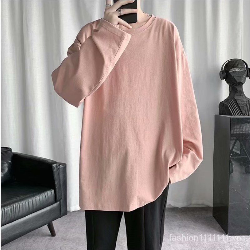 Áo Thun Tay Dài 100% Cotton Màu Trơn 8 Màu Tùy Chọn Cho Nam Và Nữ
