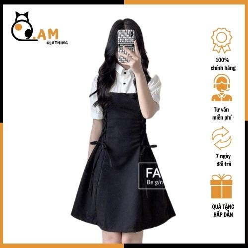 Váy nữ body cổ sơ mi trắng tay lỡ dây đan eo cá tính chất liệu đũi lụa cao cấp 8.AM clothing