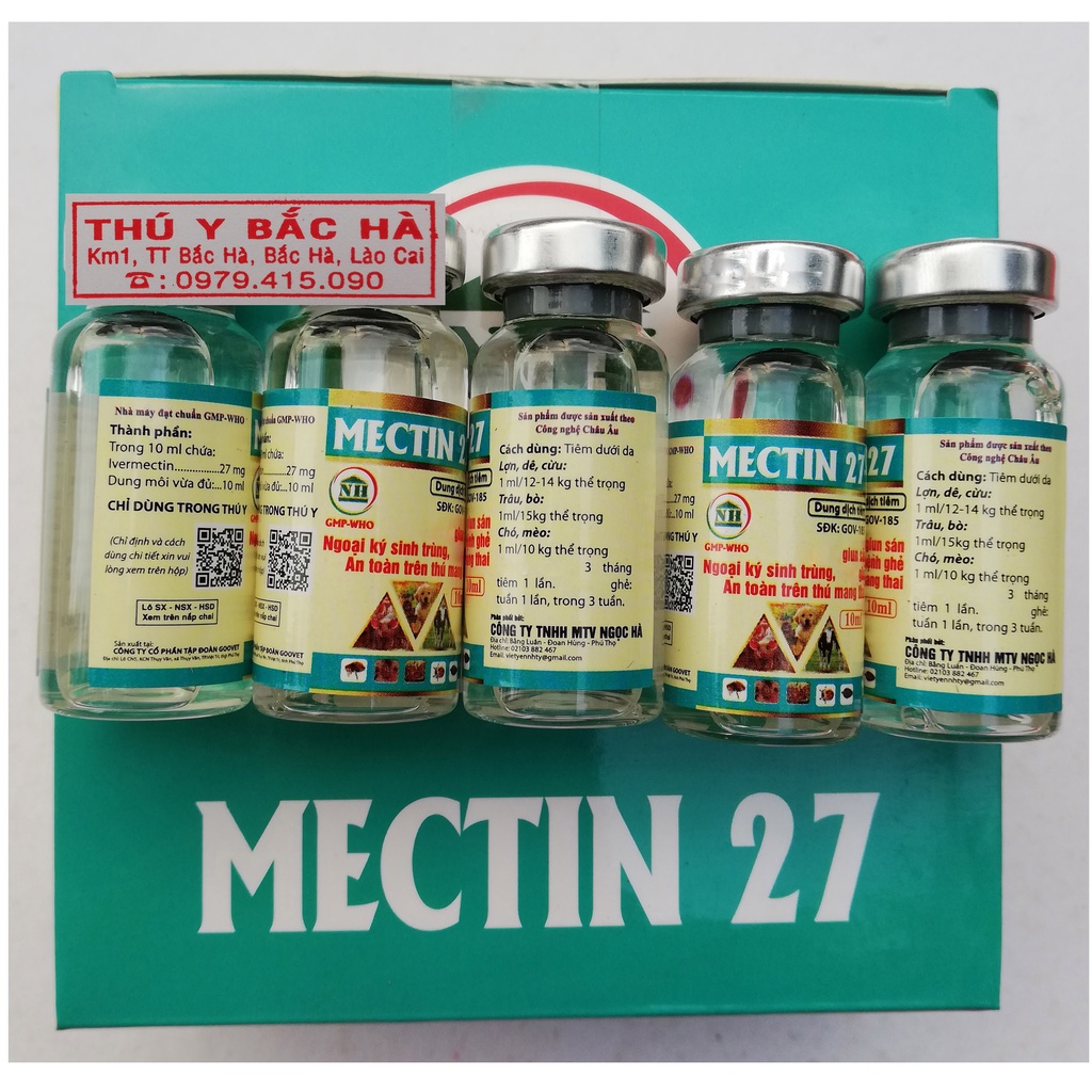 MECTIN 27 Quy cách 10ml Chuyên dùng cho Lợn, dê, cừu, chó, mèo, trâu, bò