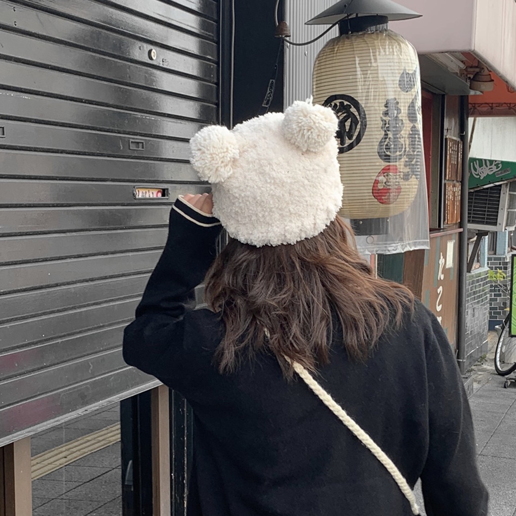 Mũ Len Dệt Kim Giữ Ấm Tai Hình Gấu Dễ Thương Cho Nữ
