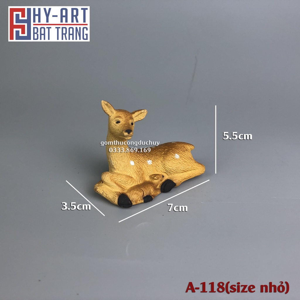 Tiểu cảnh hồ cá, bể cá cảnh, Tượng gốm con hươu nai mini trang trí hòn non bộ chậu cây bonsai