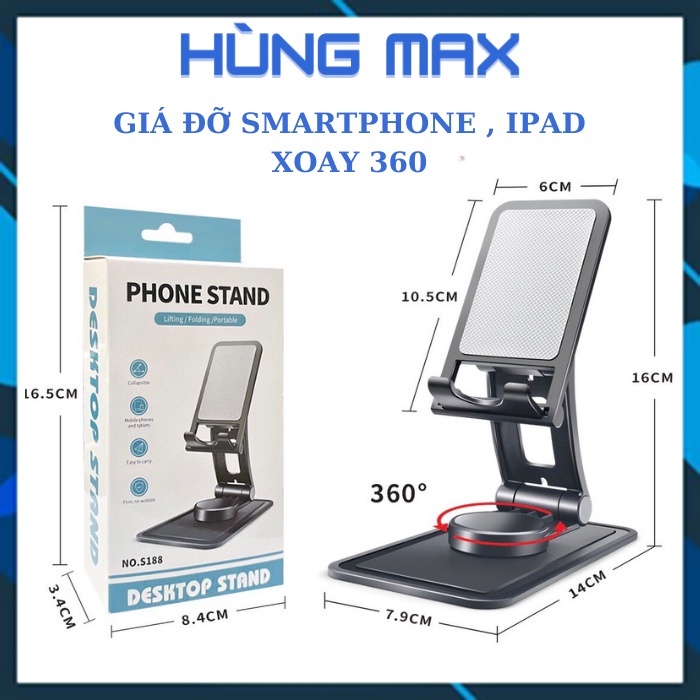 Giá đỡ điện thoại xoay 360, xoay chiều linh hoạt, dễ dàng gấp gọn phù hợp smartphone, ipad