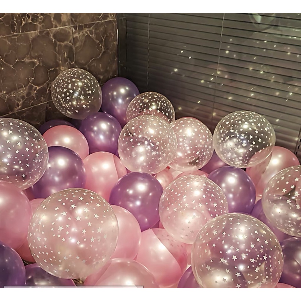 Set 50 bóng bay mix trang trí sinh nhật , đám cưới, mix sẵn các màu,phụ kiện trang trí