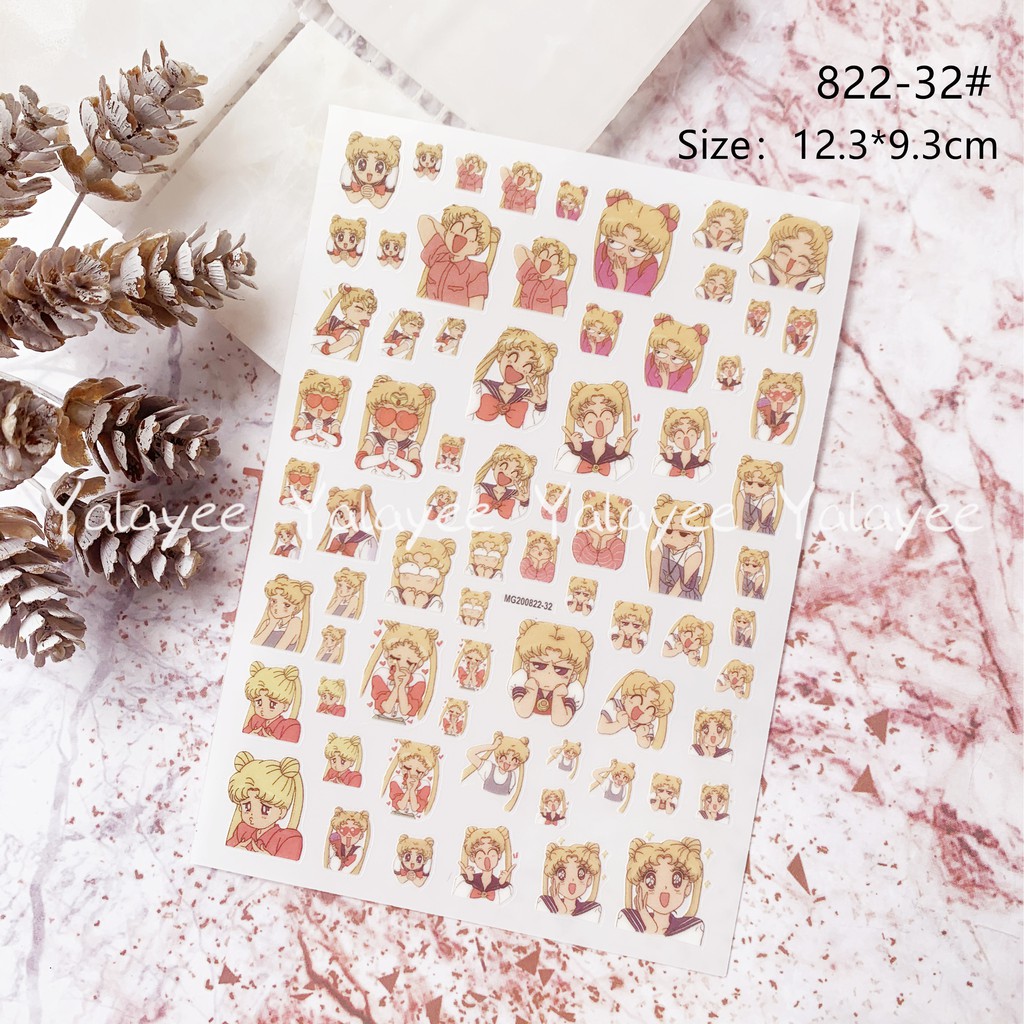 Sticker dán họa tiết hoạt hình Sailor Moon kiểu INS Nhật Bản siêu mỏng trang trí móng tay
